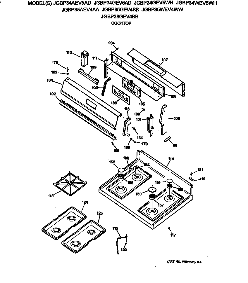 GE JGBP35WEV4WW cooktop diagram