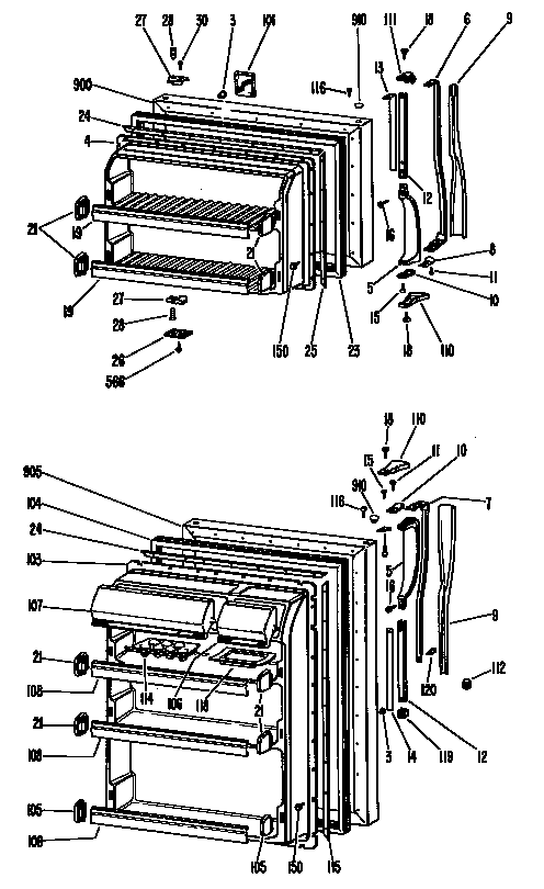 GE TBX18BGCR doors diagram