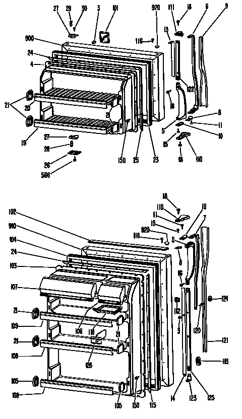 GE TBX18ZGCR doors diagram