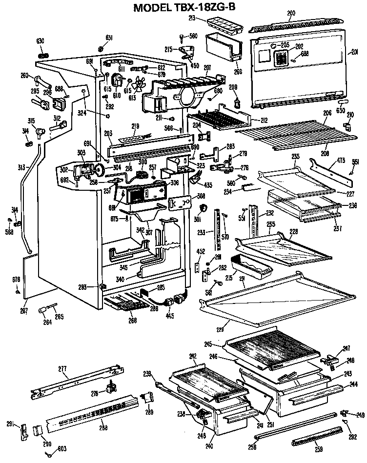 GE TBX18ZGCR cabinet diagram