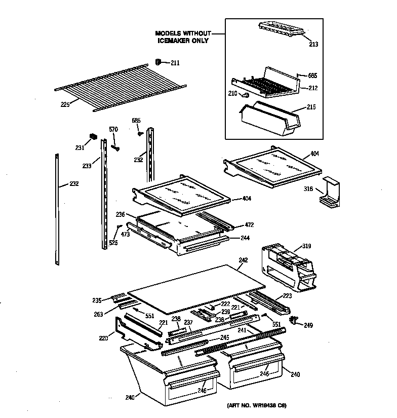 GE TBX19VIBLRAA shelf parts diagram