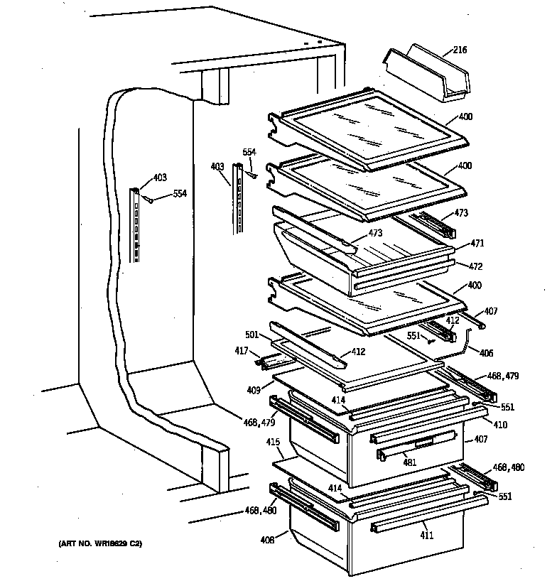 Kenmore 36359577994 fresh food shelves diagram