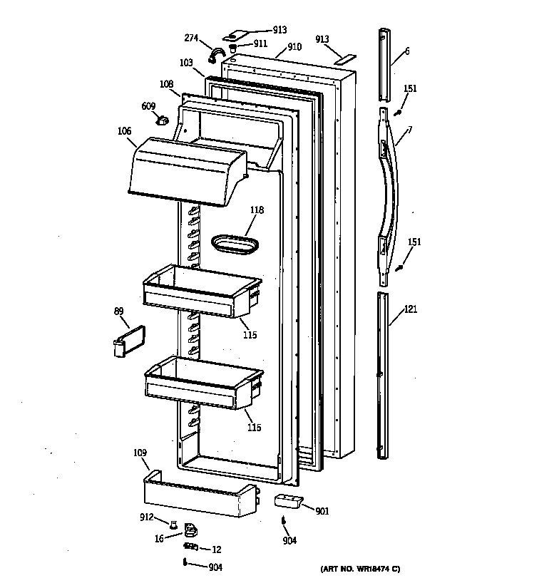Kenmore 36358477891 fresh food door diagram