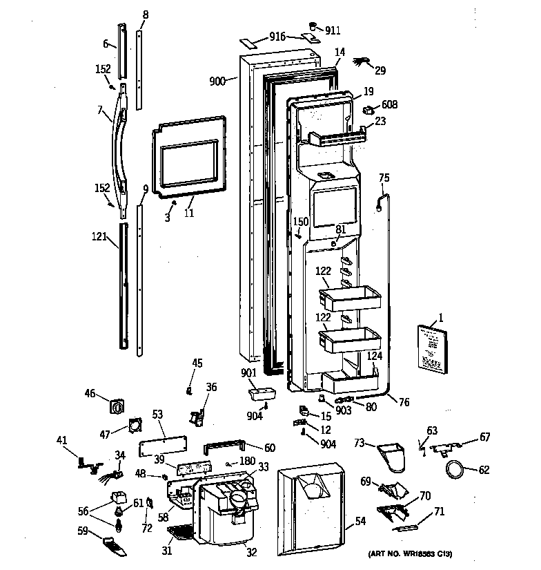 GE MSK28DHBCWW freezer door diagram