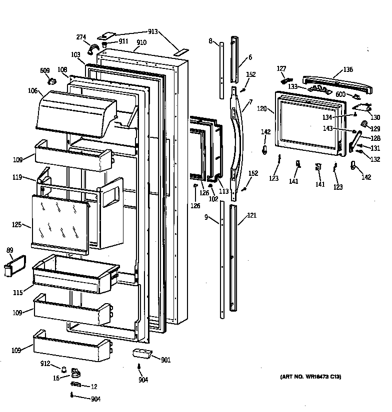 GE MSK28DHBCWW fresh food door diagram