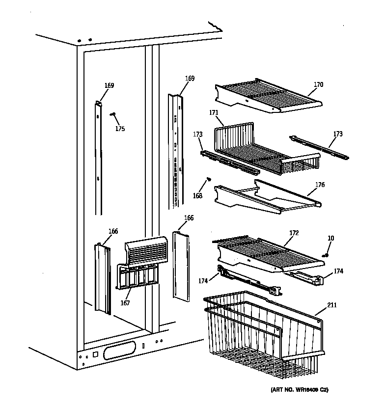 GE MSK28DHBCWW freezer shelves diagram