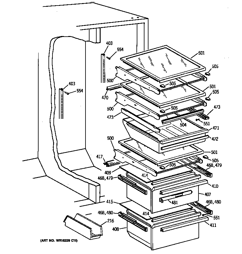 GE MSK28DHBCWW fresh food section diagram