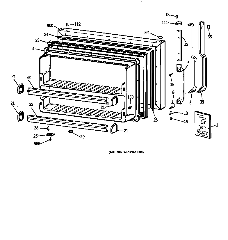 GE MTX21EABRRWW freezer door diagram