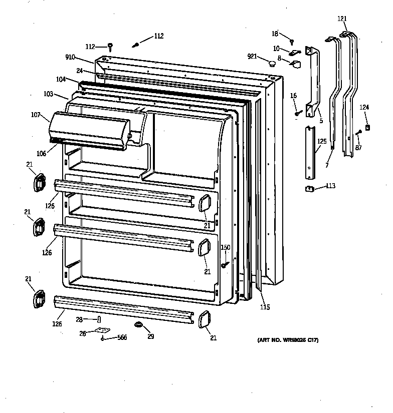 GE MTX21EABRRWW fresh food door diagram