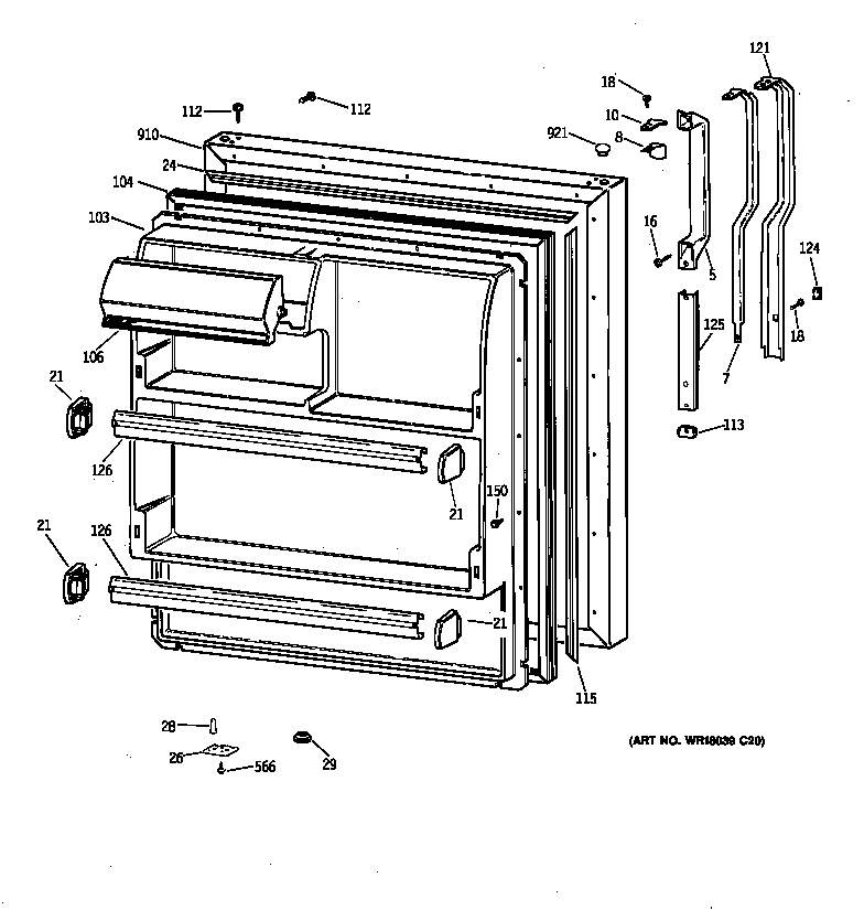 GE MTX18DIBRRAA fresh food door diagram