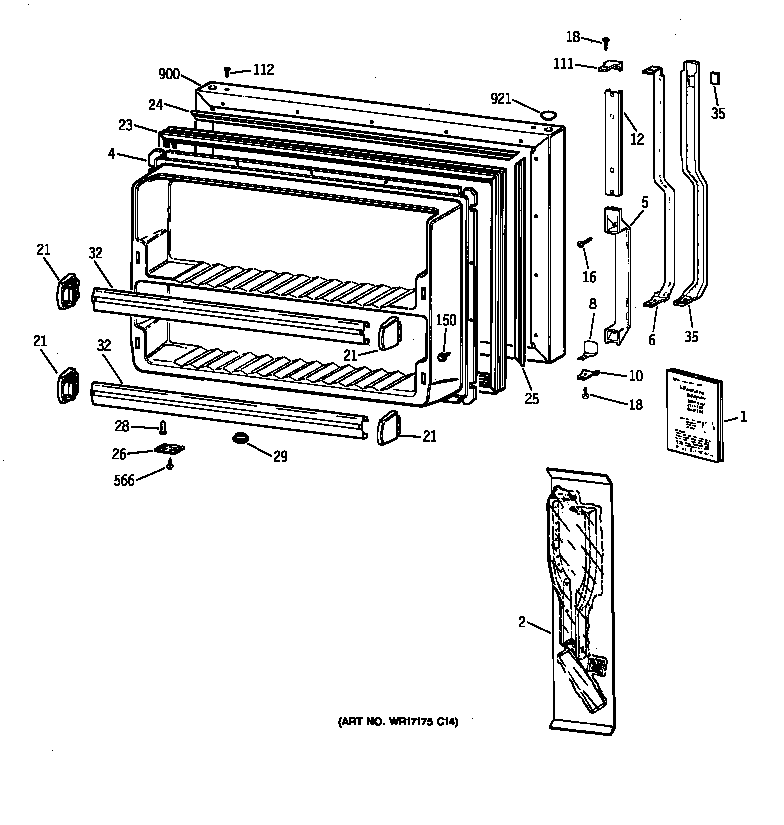 GE MTX18EABQRWW freezer door diagram