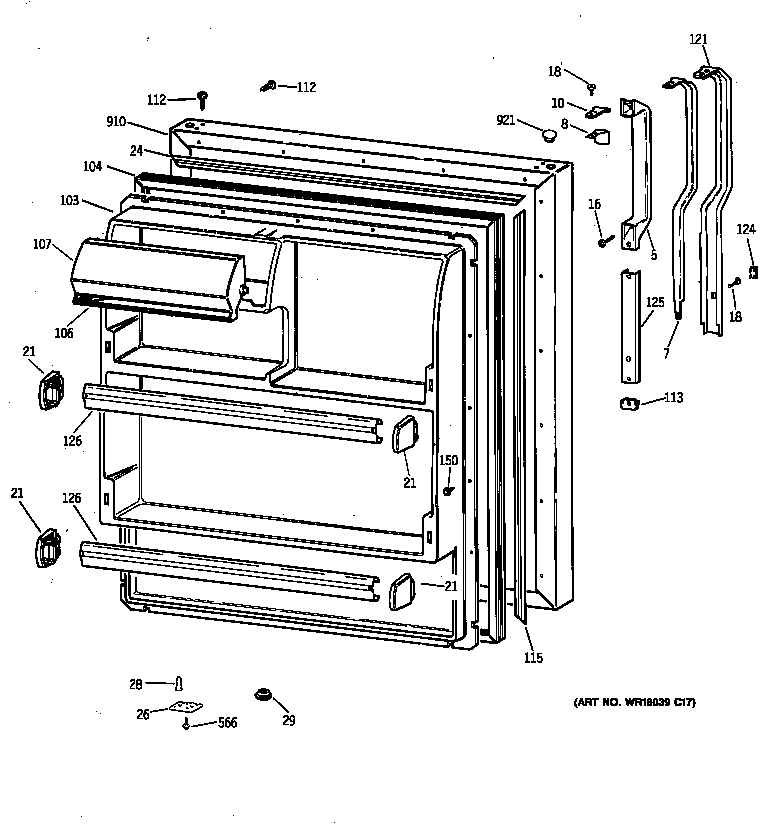 GE MTX18BABRRWW fresh food door diagram