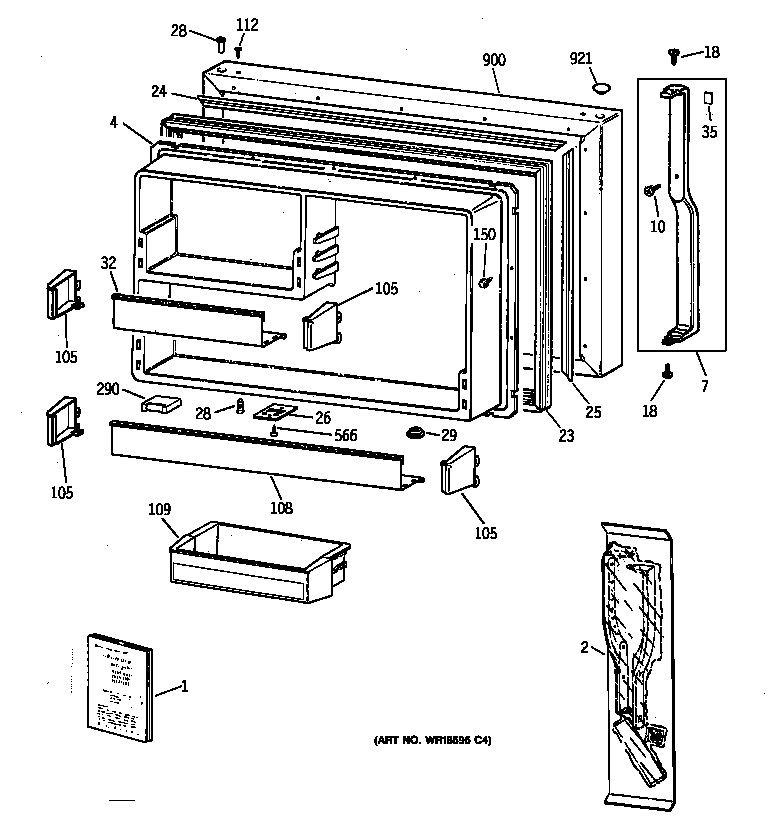 GE TBT25PABTRWW freezer door diagram