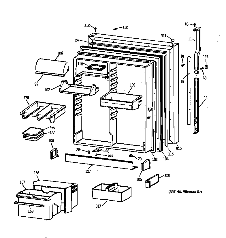 GE TBT25PABTRWW fresh food door diagram