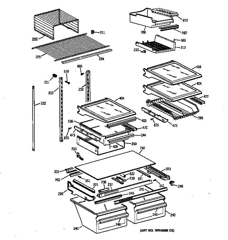 GE TBT25PABTRWW shelf parts diagram