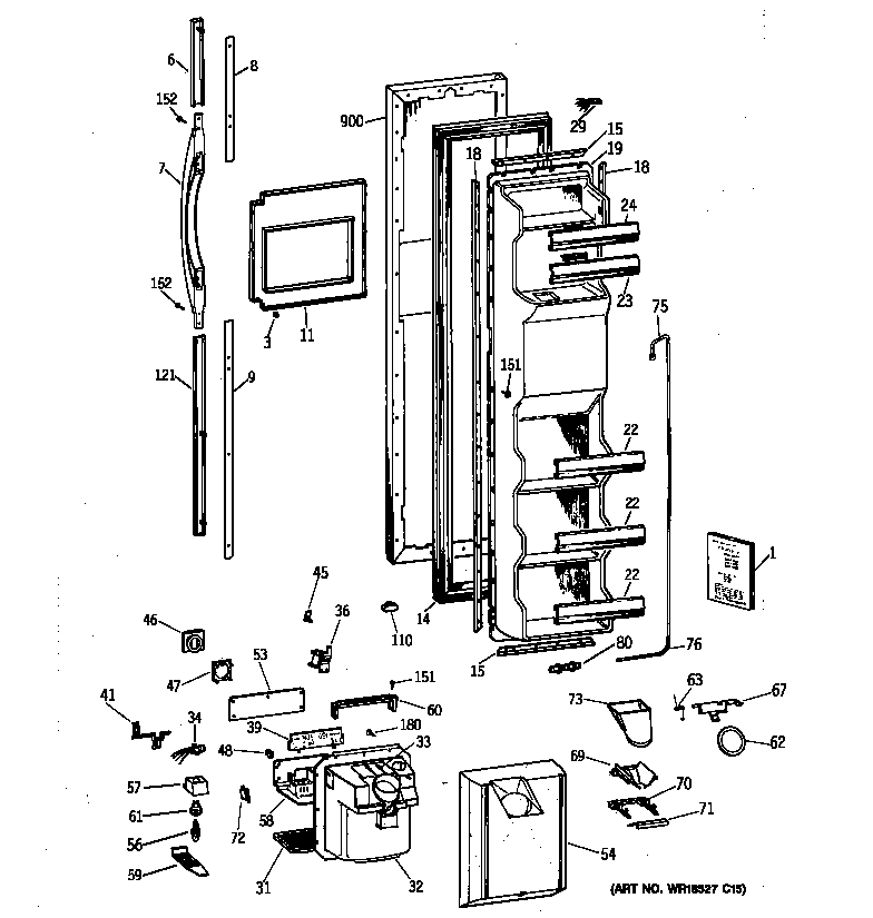 GE TFZ22PRBCBB freezer door diagram