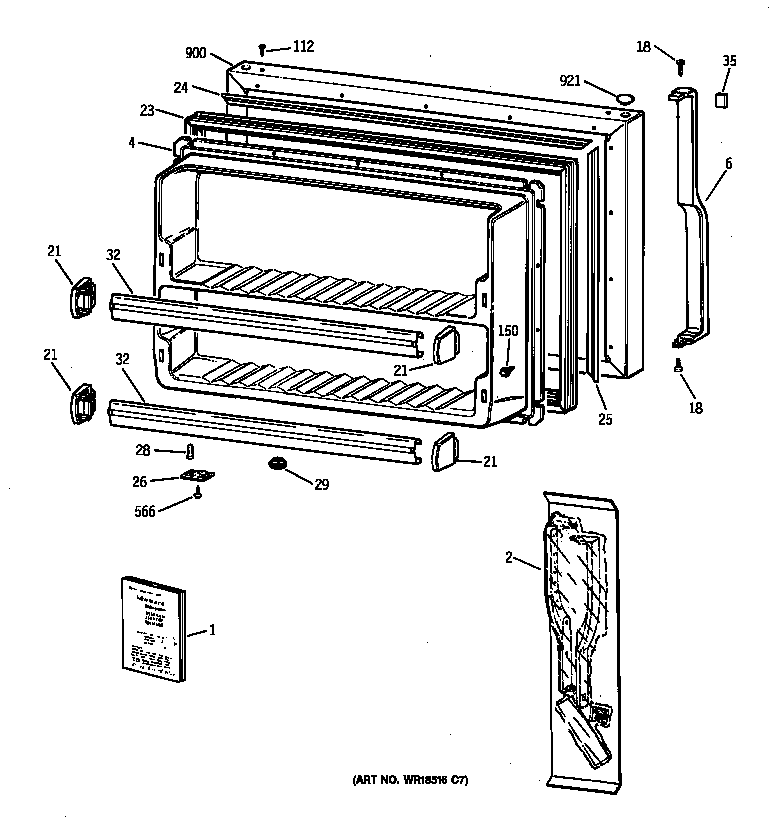 GE TBT18JABTRAA freezer door diagram