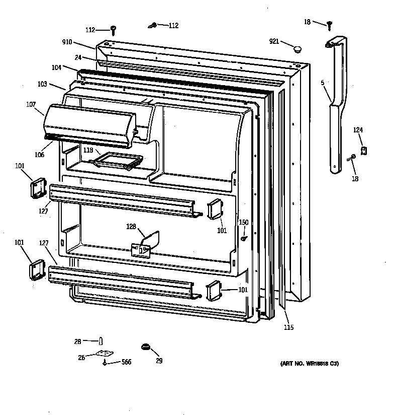 GE TBT18JABTRAA fresh food door diagram