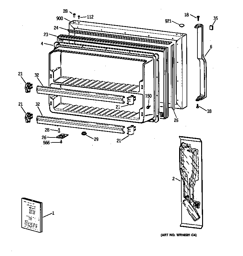 GE TBT24JABTRWW freezer door diagram