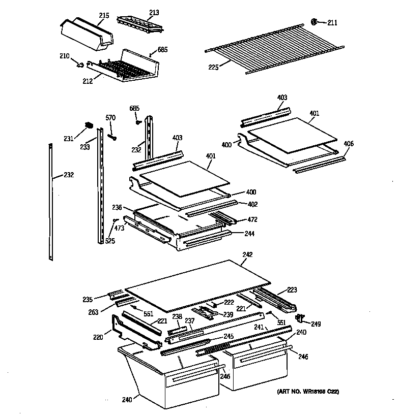 GE TBT24JABTRWW shelf parts diagram