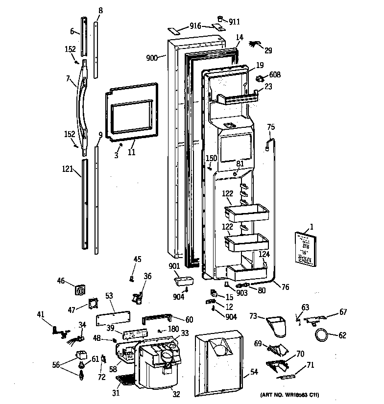 GE TFX28PPCBBB freezer door diagram