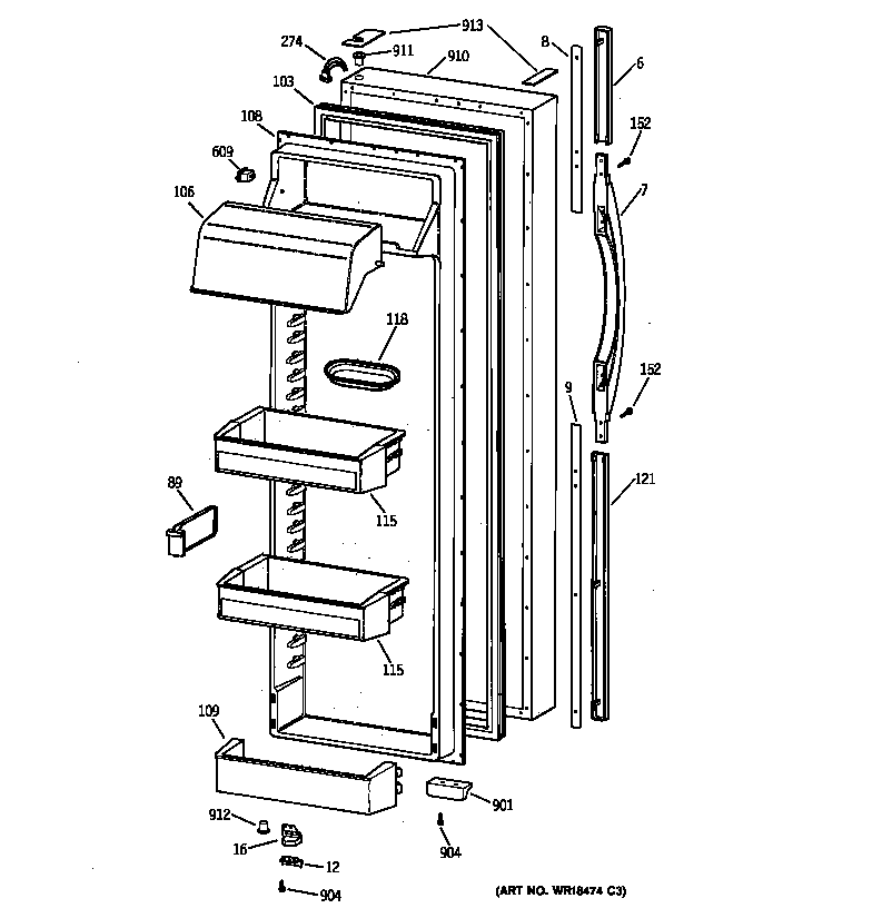 GE TFX28PPCBBB fresh food door diagram