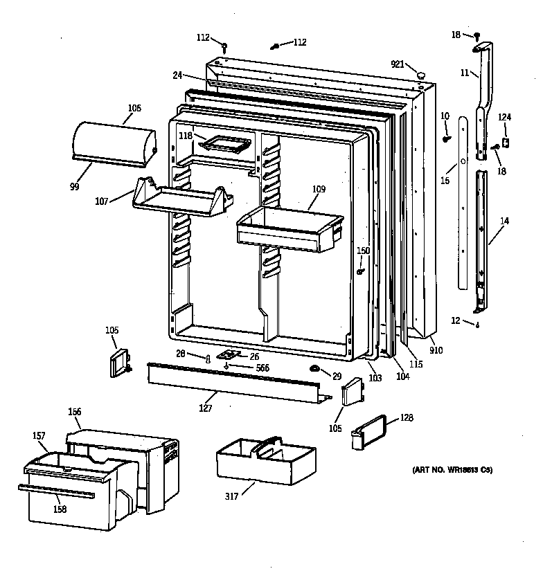 GE TBG22PABURWW fresh food door diagram
