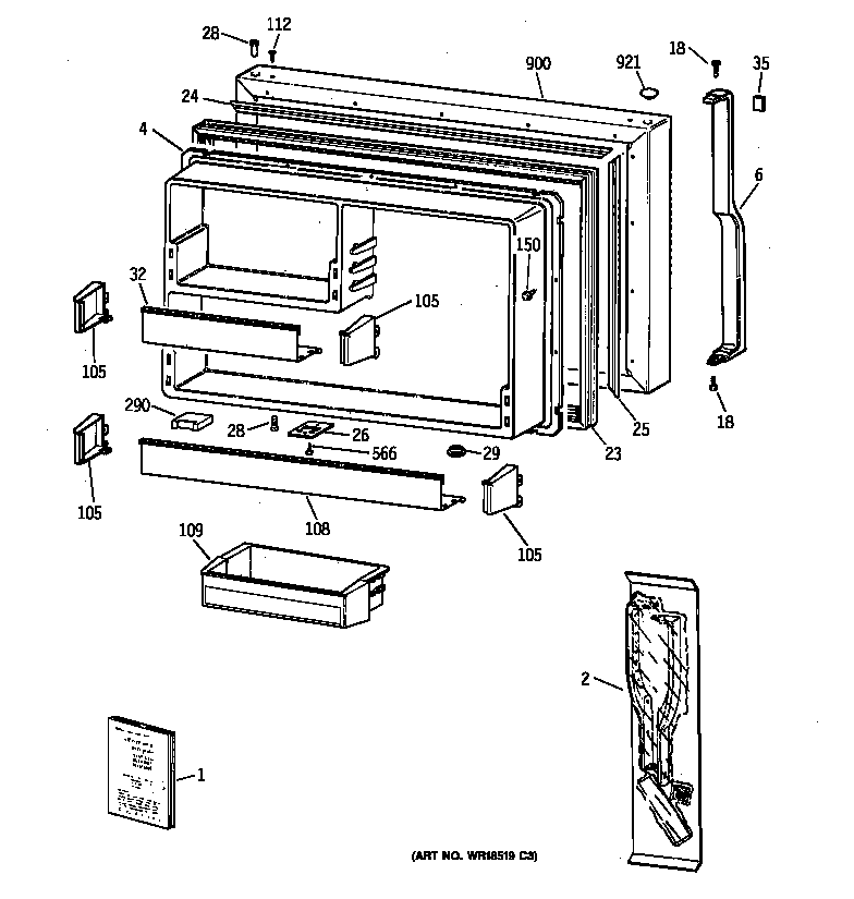 GE TBX22ZIBRRAA freezer door diagram
