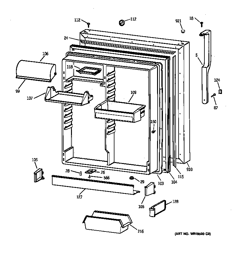 GE TBX22ZIBRRAA fresh food door diagram