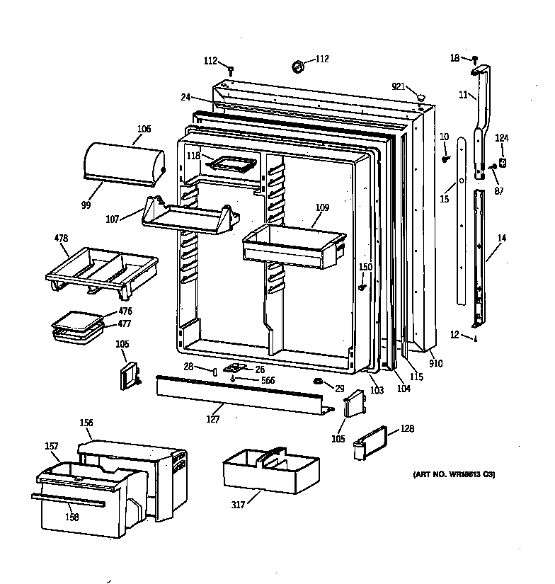 GE TBX22PIBRRBB fresh food door diagram