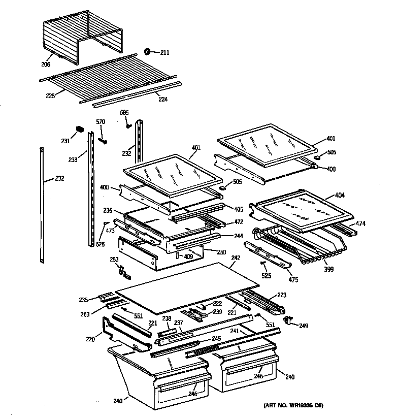 GE TBX22PIBRRBB shelf parts diagram