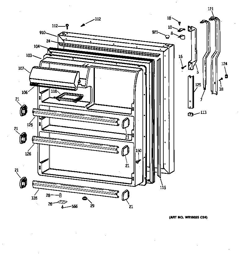 GE TBX21NIXURAA fresh food door diagram