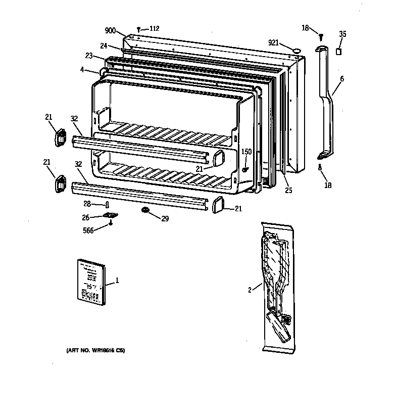 GE TBX21IABRRAA freezer door diagram