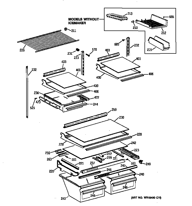 GE TBX21IABRRAA shelf parts diagram