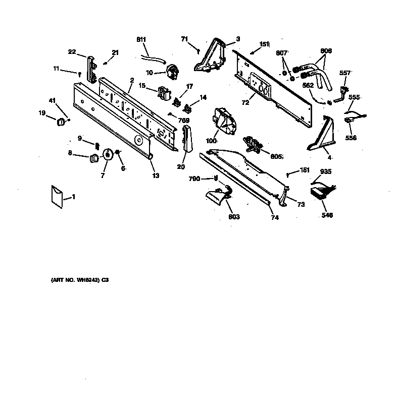 Hotpoint VKSR2100T5WW controls & backsplash diagram