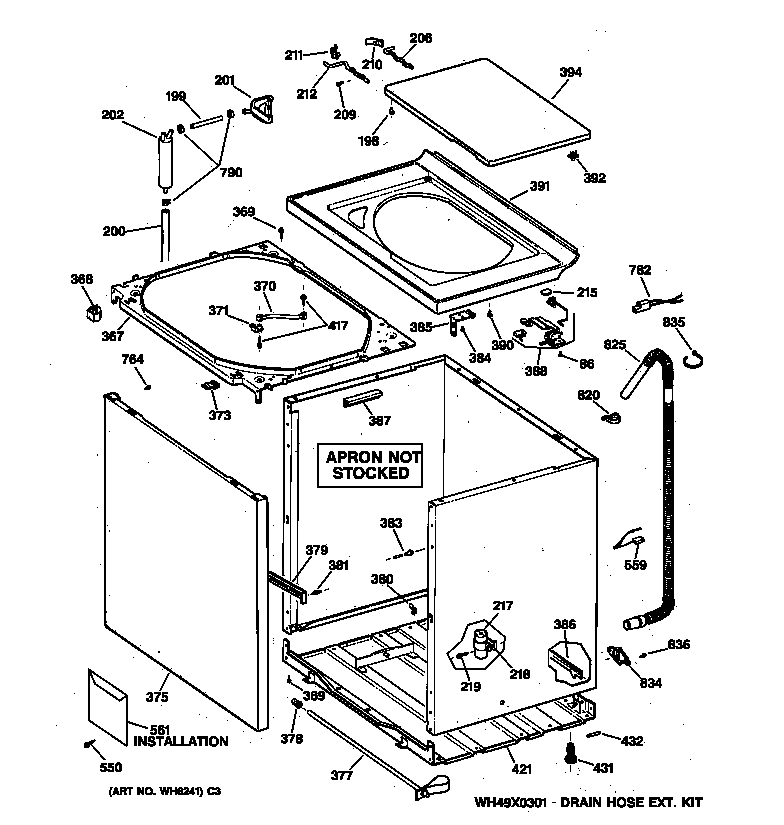 Hotpoint VKSR2100T5WW cabinet, cover & front panel diagram