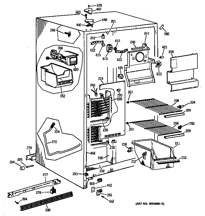 Hotpoint CSX20BIYDAD freezer section diagram