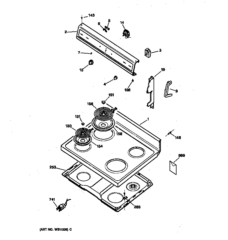 Hotpoint RB525V2 control panel & cooktop diagram