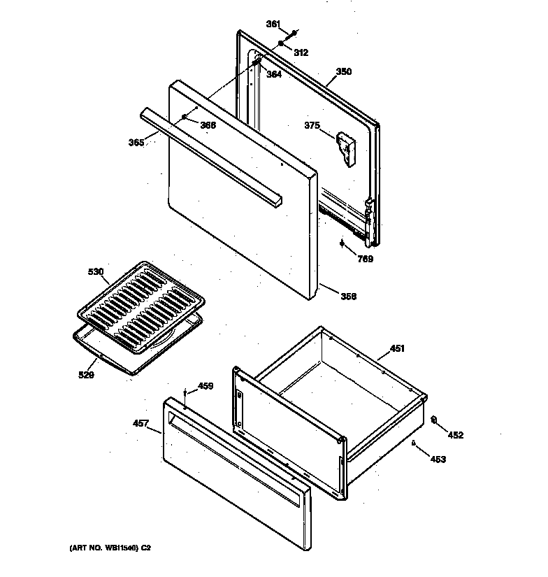 Hotpoint RB525V2 door & drawer diagram