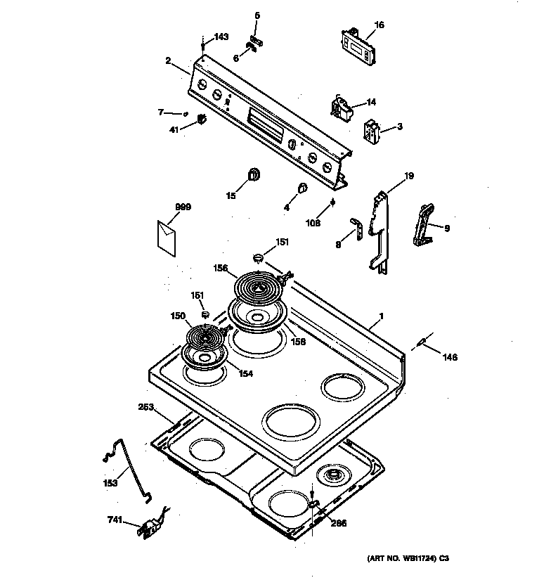 Hotpoint RB533GW2 control panel & cooktop diagram