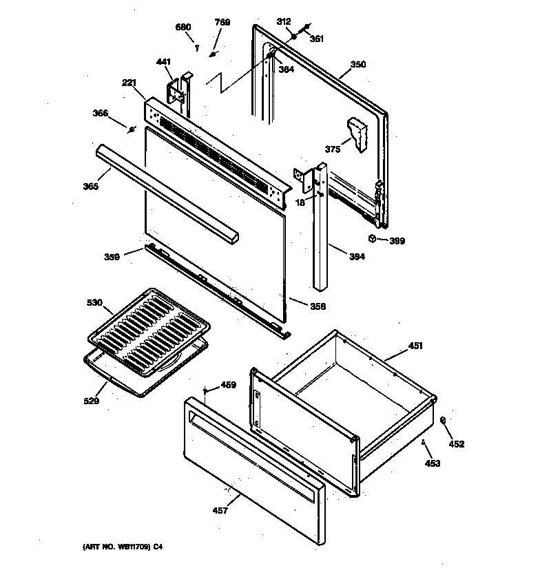 Hotpoint RB533GW2 door & drawer parts diagram