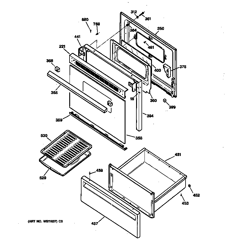 Hotpoint RB536GW2 door & drawer parts diagram