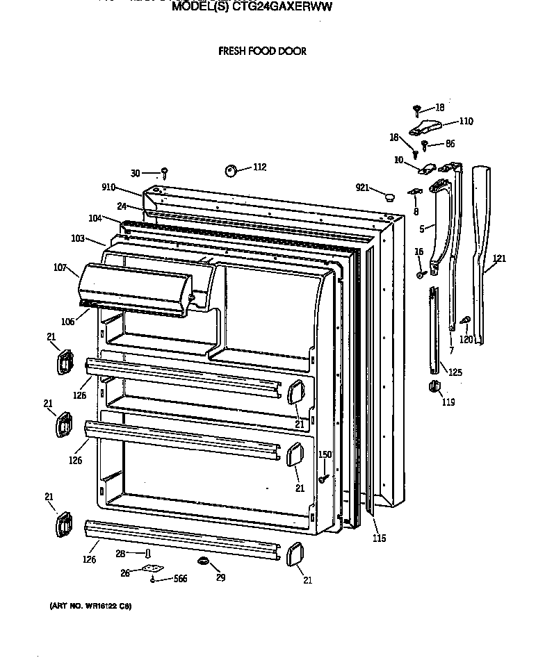 Hotpoint CTG24GAXERWW fresh food door diagram