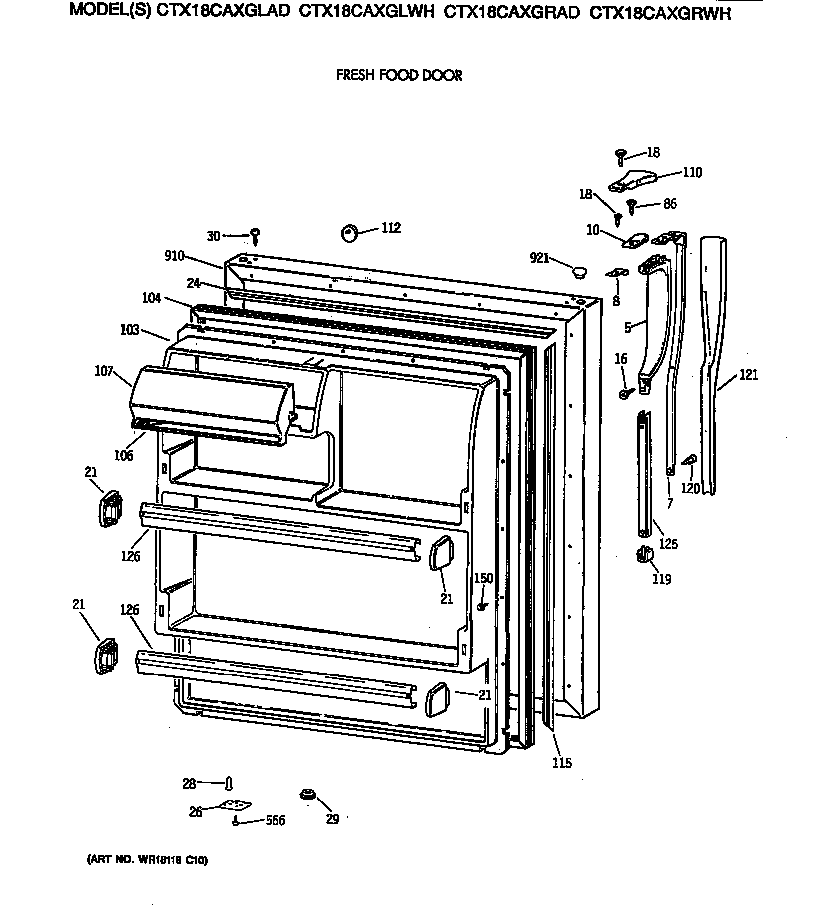 Hotpoint CTX18CAXGRAD fresh food door diagram