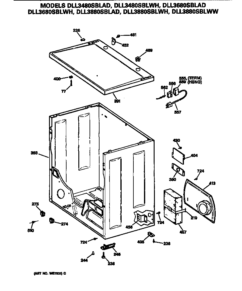 Hotpoint DLL3480SBLWH cabinet diagram