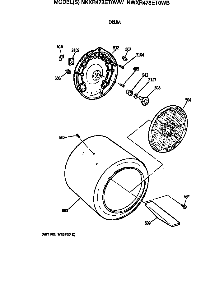 Hotpoint NKXR473ET0WW drum diagram