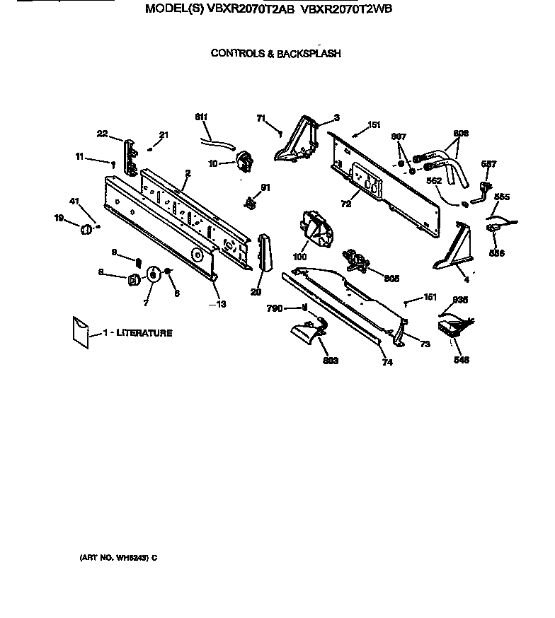 Hotpoint VBXR2070T2AB controls & backsplash diagram