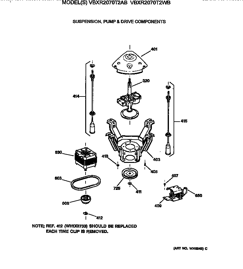 Hotpoint VBXR2070T2AB suspension, pump & drive components diagram