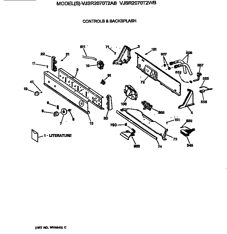 Hotpoint VJSR2070T2AB controls & backsplash diagram