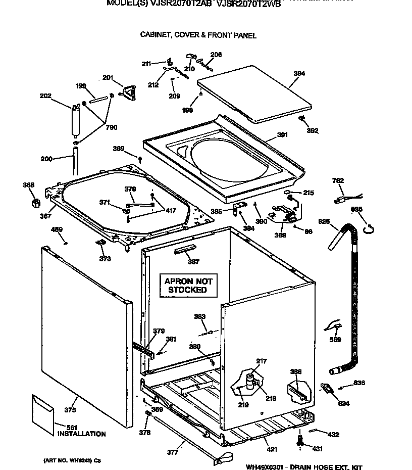 Hotpoint VJSR2070T2AB cabinet, cover & front panel diagram